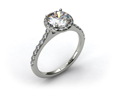 18k White Gold Pave Halo and Shank Diamond Engagement Ring (Round Center)